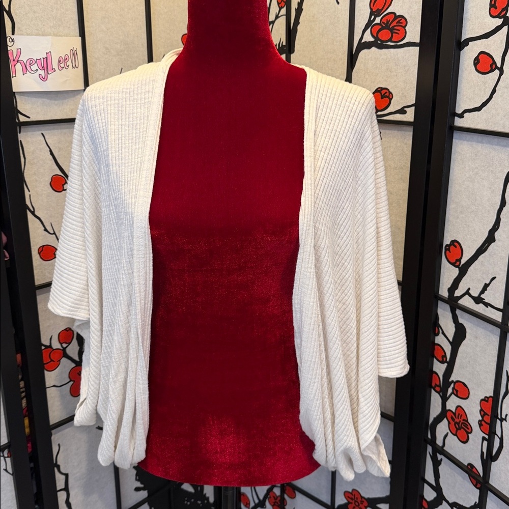 #385. 🪷Cream Ribbed Cardigan. Shrug